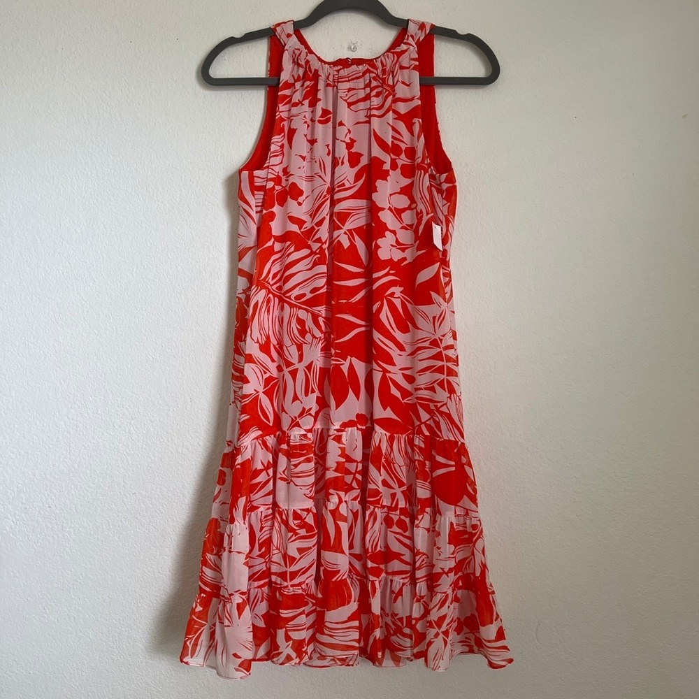 Covington‎ Tropical Floral Shift Dress Pink Orange Ruffle Hem Sleeveless Size 6